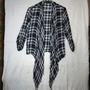 Black & White plaid Womens Small Cardigan Signature Studio Lagenlook Hankie